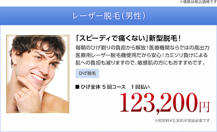 レーザー脱毛(男性) 安心安全＆効果の高い美肌脱毛