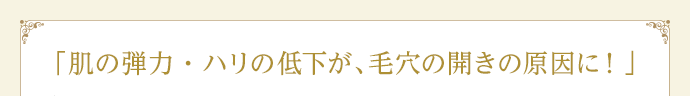 「肌の弾力・ハリの低下が、毛穴の開きの原因に！」