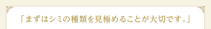 「まずはシミの種類を見極めることが大切です。」